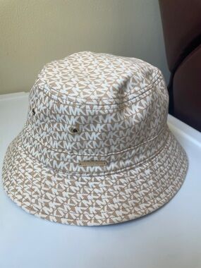 Michael Kors Tan & White Monogram Bucket Hat for Kids